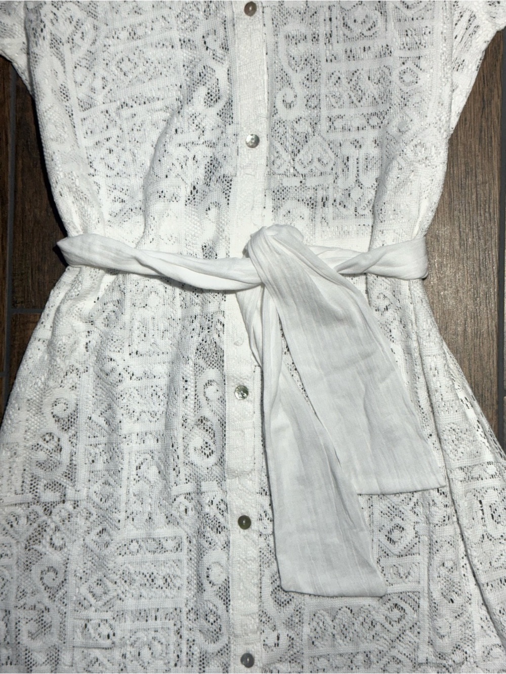 BECCA White Lace Midi Dress with Tie Waist - Picture 8 of 11